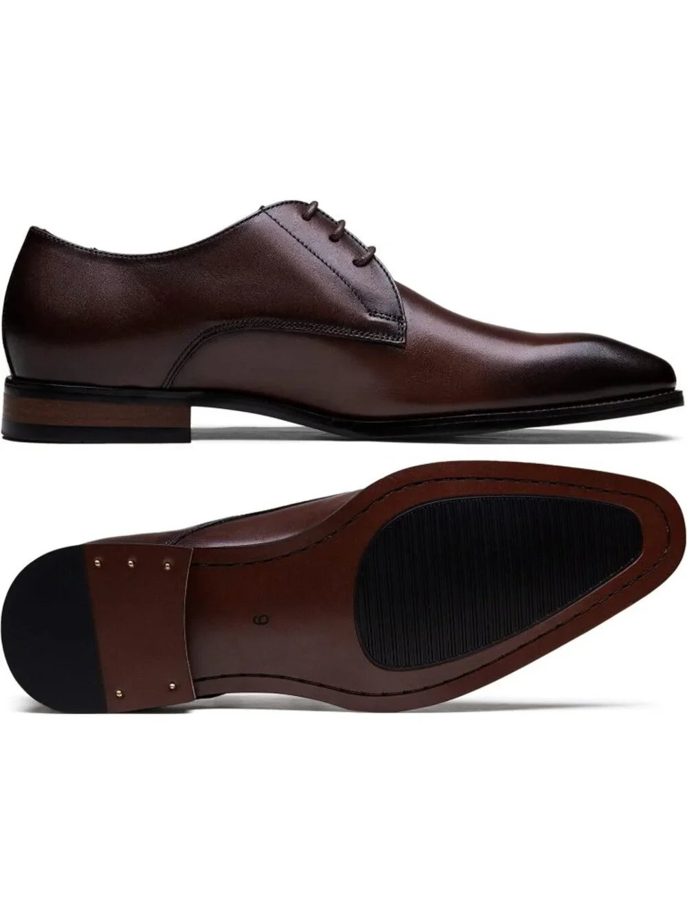 Men's Dark Brown Solid Leather Lace Up Formal Business Derby Brogue Oxford Shoes